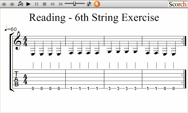 Reading Guitar 6th String Ex. 1