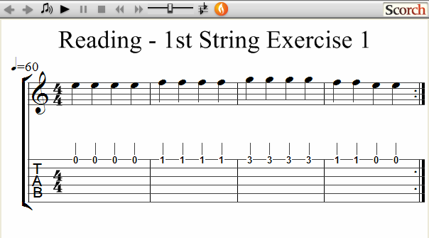 Reading Guitar 1st String Ex. 1